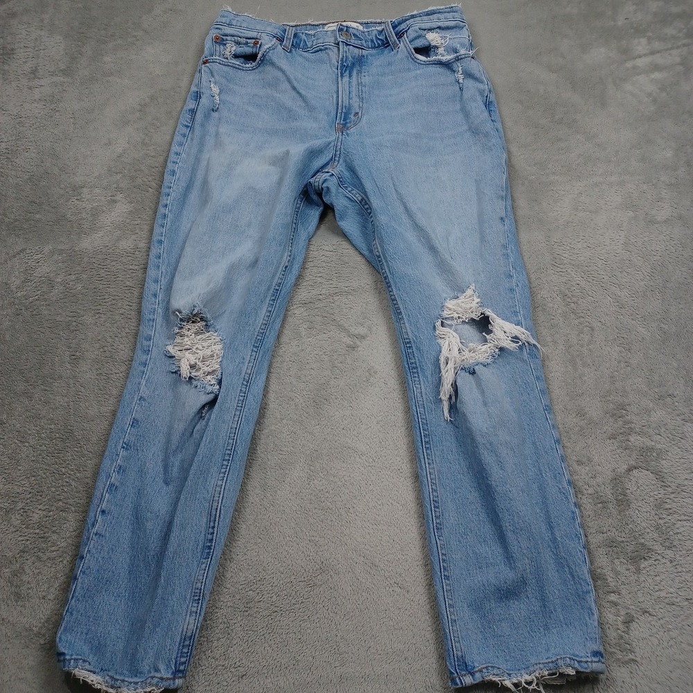 Abercrombie Fitch Jeans Womens 12 Blue Denim Mom High Rise Distressed Light Wash